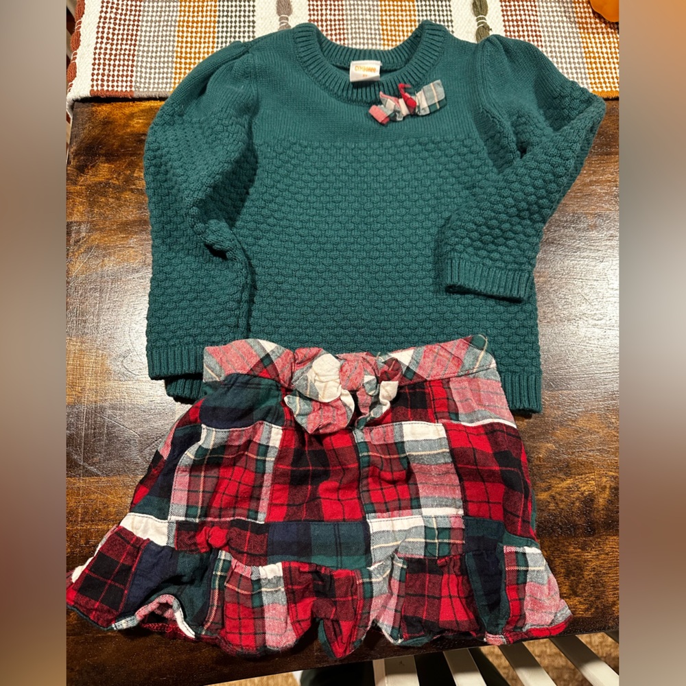 Gymboree holiday sweater with plaid skirt set 3t VGUC